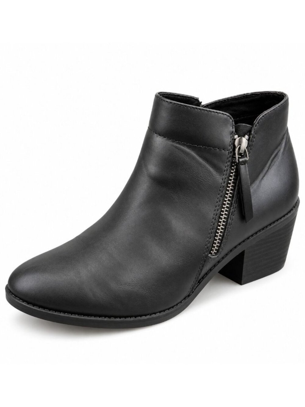 Time And Tru Size 11 Ankle Booties Black Faux Leather Side Zip Block Heel